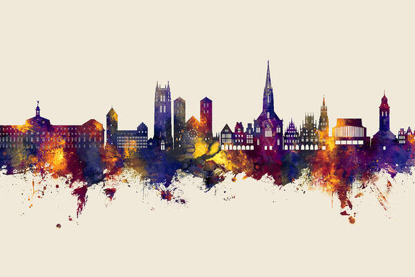 Münster Poster featuring the digital art Munster Germany Skyline #71 by Michael Tompsett
