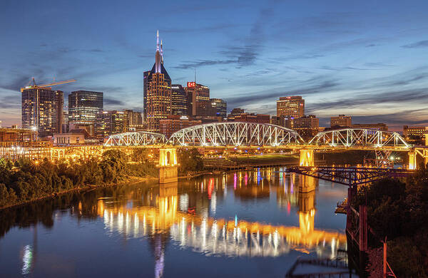 Nashville Poster featuring the photograph Nashville Tennessee Skyline Lights by Jordan Hill