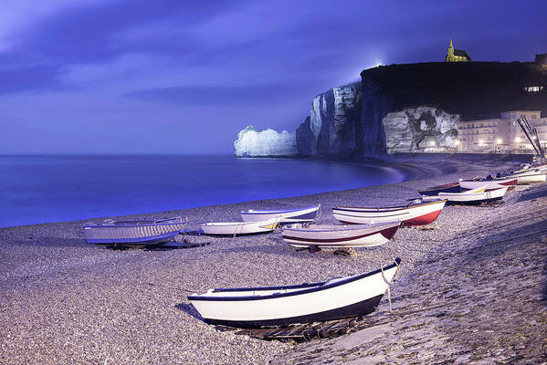 Etretat Poster featuring the photograph Night in Etretat by Stefano Orazzini