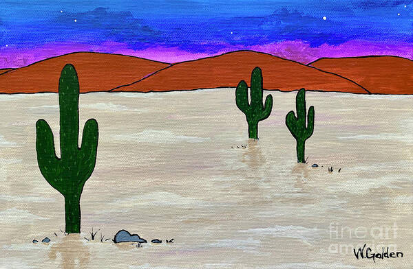 Black Line Art Poster featuring the painting Night in the Desert by Wendy Golden