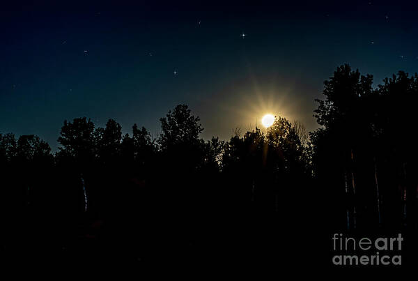 Night Sky's Poster featuring the photograph Night Sky's Strawberry Moon and Stars by Sandra J's