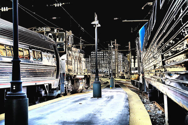 Impression Poster featuring the photograph Night Trains - An Amtrak Impression by Steve Ember