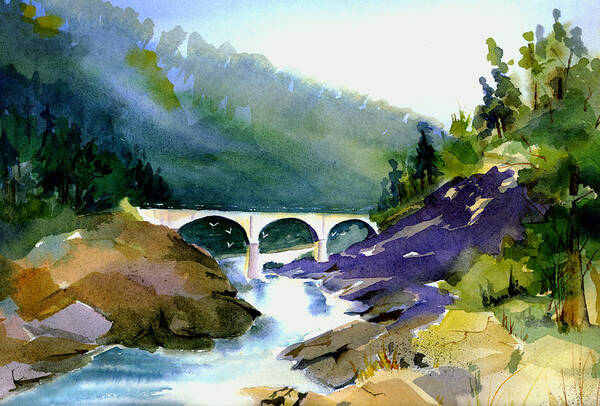 Bridge Over American River Poster featuring the painting No Hands/ Mtn Quarries Bridge by Joan Chlarson