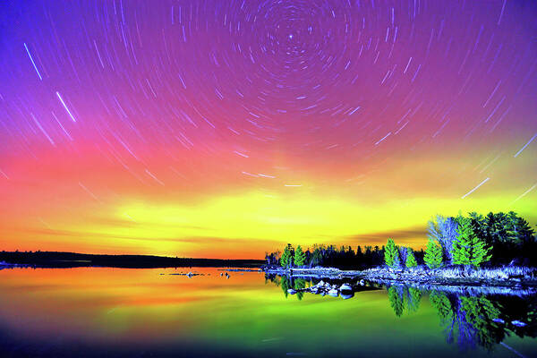 Northern Lights Poster featuring the photograph Northern Lights with Startrails by Shixing Wen