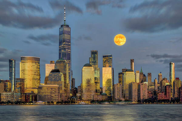 Nyc Skyline Poster featuring the photograph NYC Skyline Moon by Susan Candelario