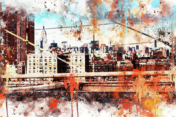 Fine Art Poster featuring the painting NYC Watercolor Collection - Manhattan View by Philippe HUGONNARD