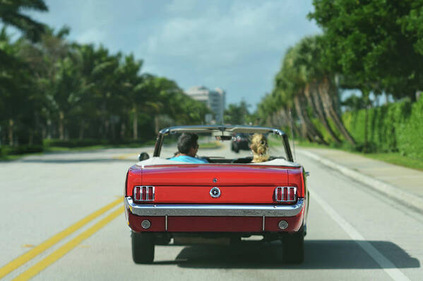 Classic Car Poster featuring the photograph Ocean Drive - 1965 Mustang by Laura Fasulo