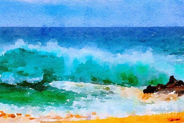 Ocean Poster featuring the photograph Ocean wave watercolor by Theresa D Williams