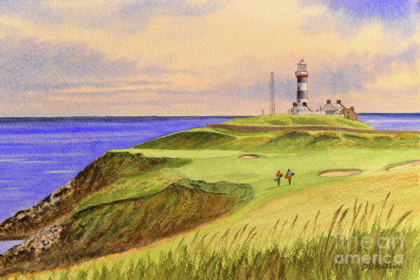 Old Head Golf Course Poster featuring the painting Old Head Golf Course Ireland Hole 4 by Bill Holkham