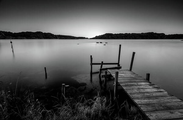Sunset Poster featuring the photograph Old Pier After Sunset in Black and White by Nicklas Gustafsson