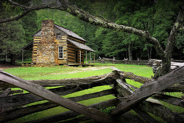 Great Smoky Mountains Poster featuring the photograph Oliver Cabin in Cade's Cove by Randall Nyhof