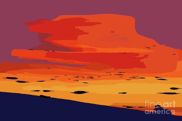 Abstract-sunset Poster featuring the digital art Orange Hillside Sunset by Kirt Tisdale