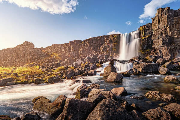 Oxararfoss Poster featuring the photograph Oxararfoss Waterfall in Iceland by Alexios Ntounas