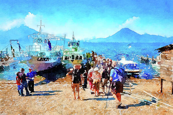 Panajachel Poster featuring the mixed media Panajachel departing point to Lake Atitlan, Guatemala by Tatiana Travelways