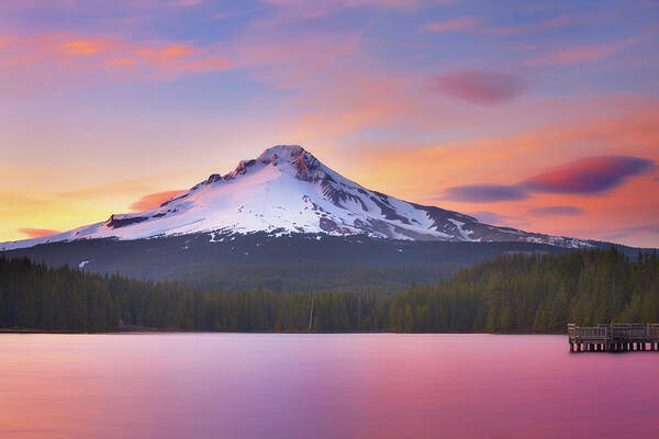 Trillium Lake Poster featuring the photograph Pastel Sunset by Darren White