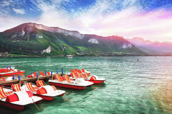 Annecy Poster featuring the photograph Pedalos on Lake Annecy France by Carol Japp