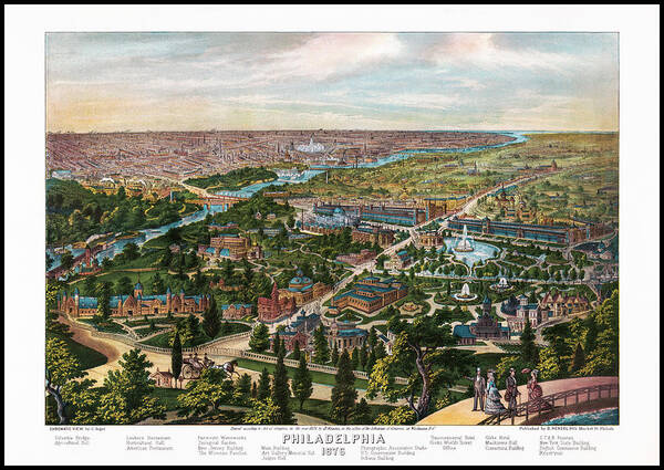 Philadelphia Poster featuring the photograph Philadelphia Pennsylvania Vintage Map Birds Eye View 1876 by Carol Japp