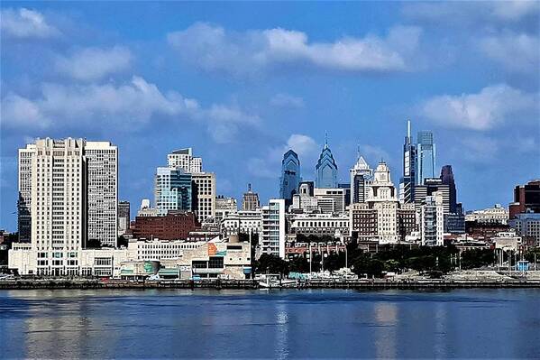 Philadelphia Poster featuring the photograph Philadelphia Skyline across the Delaware River from the Aquarium in Camden, New Jersey by Linda Stern