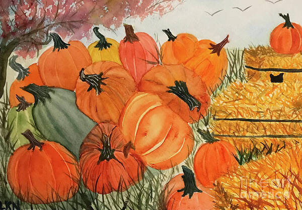 Fall Poster featuring the painting Pile of Pumpkins by Lisa Neuman