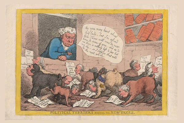 Thomas Rowlandson Poster featuring the drawing Political Terriers Hunting for New Taxes by Thomas Rowlandson
