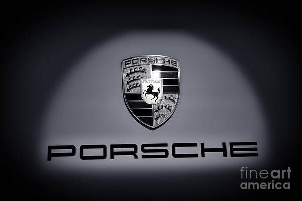 Porsche 911 Poster featuring the photograph Porsche Car Emblem isolated BW 2 by Stefano Senise