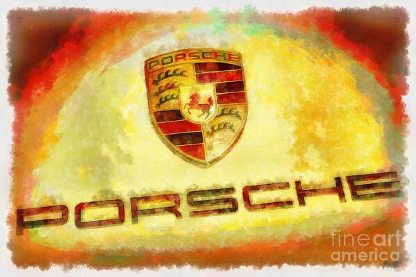 Porsche Badge Poster featuring the photograph Porsche Hood Ornament in abstract colors by Stefano Senise