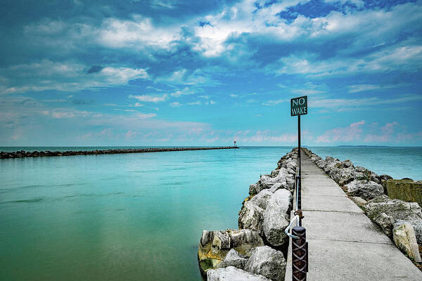 Port Clinton Poster featuring the photograph Port Clinton Ohio Waterworks Beach Dock On The Lake Erie by Dave Morgan