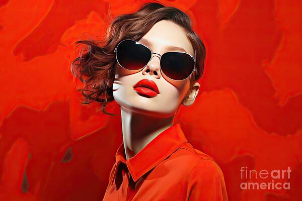 Premium Fashion Model In Sunglasses, Premium Young Woman. Poster