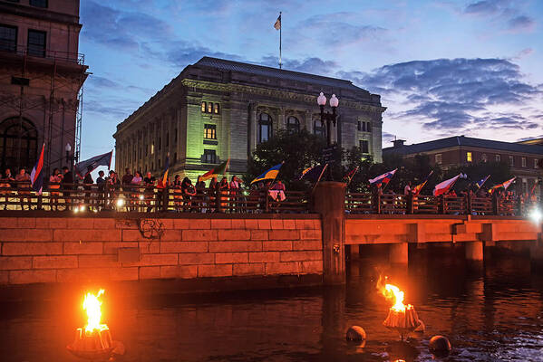 Providence Poster featuring the photograph Providence RI Waterfire Celebration Court House by Toby McGuire