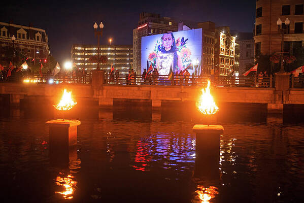 Providence Poster featuring the photograph Providence RI Waterfire Celebration Mural by Toby McGuire