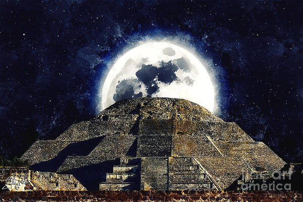 Teotihuacan Poster featuring the digital art The Pyramid of the Moon, Teotihuacan by Marisol VB