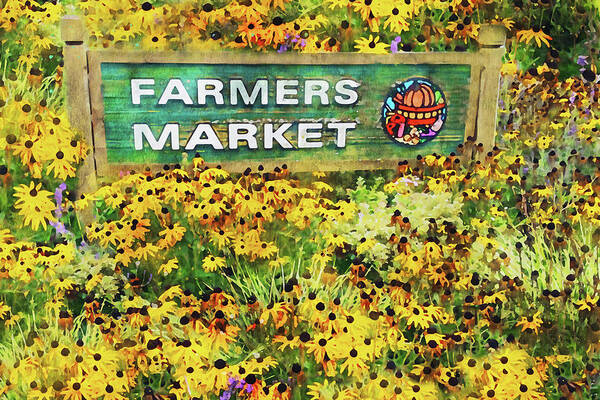 Farmers Market Poster featuring the mixed media Qualicum Beach Farmers Market by Peggy Collins