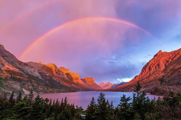 Glacier National Park Poster featuring the photograph Rainbow above St. Mary Lake by Jack Bell