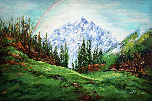 Rainbow Poster featuring the painting Rainbow Over the Snow Covered Mountain by Harsh Malik