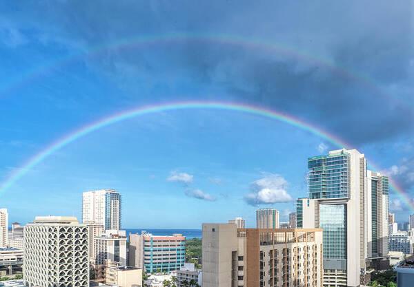 Hawaii Poster featuring the photograph Rainbow Over Waikiki by Betty Eich