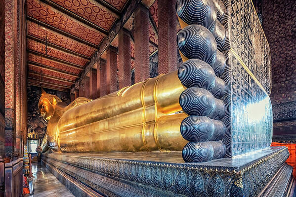 Ancient Poster featuring the photograph Reclining Buddha by Manjik Pictures