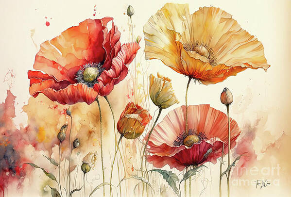 Poppy Flowers Poster featuring the painting Red And Gold Poppies by Tina LeCour