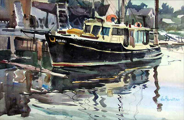 Boats Poster featuring the painting Reflections by Tony Van Hasselt