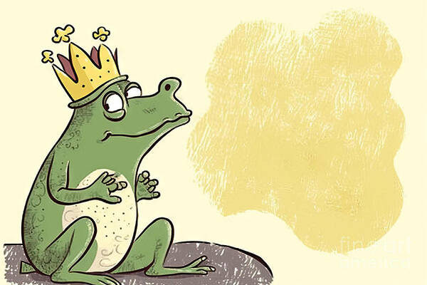 Hand-drawn Poster featuring the painting Retro Cartoon Frog Prince With Thought Bubble by N Akkash