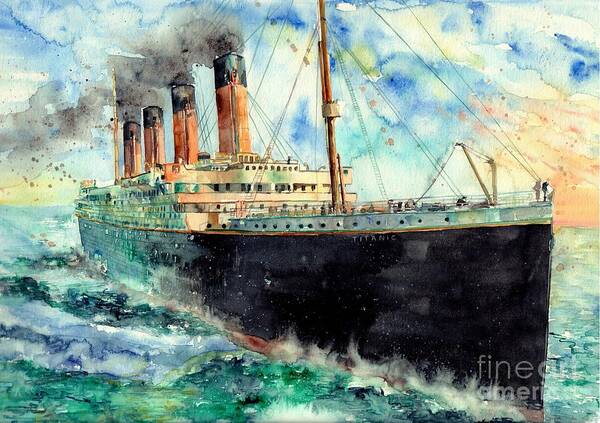 Rms Titanic Poster featuring the painting RMS Titanic White Star Line Ship by Suzann Sines
