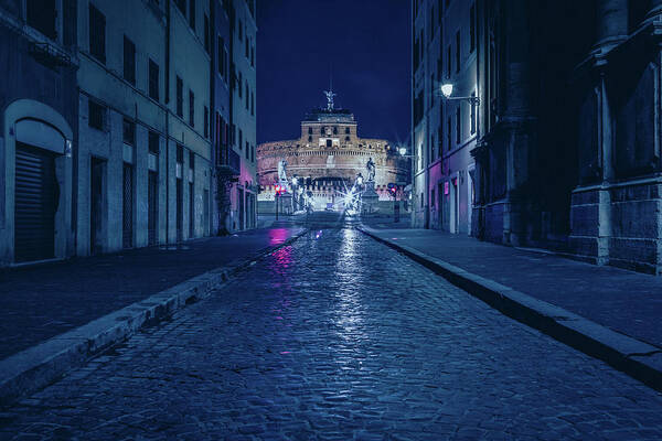 Archangel Poster featuring the photograph Rome and the Castel Sant'Angelo at night by Benoit Bruchez