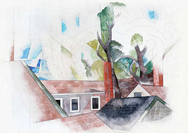 Museum Poster featuring the painting Rooftops and Trees by Charles Demuth