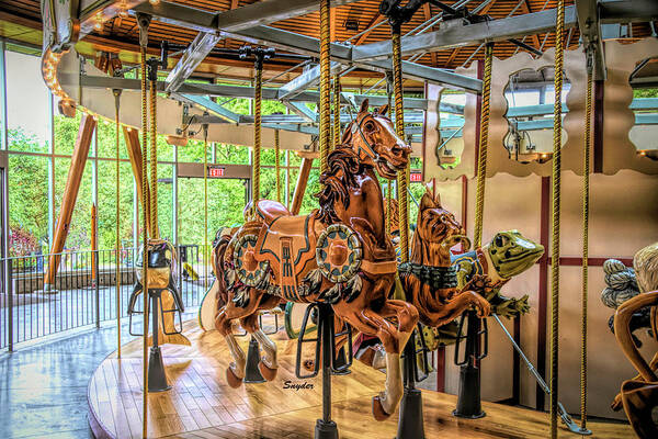 Merry Go Round Poster featuring the photograph Rose Carousel Horse and Friends by Barbara Snyder