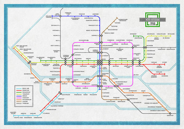 Metro Poster featuring the digital art Rotterdam Metro Map 2050 by Frans Blok
