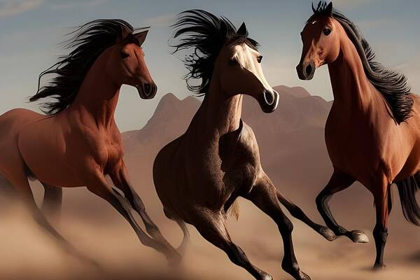 Digital Poster featuring the digital art Running Horses by Beverly Read