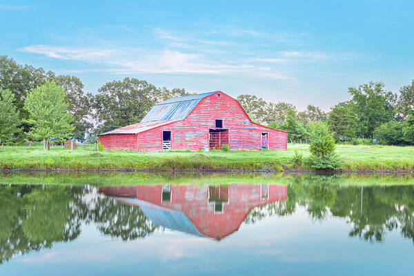 Red Barn Poster featuring the photograph Rural Country Red Barn Reflections by Jordan Hill