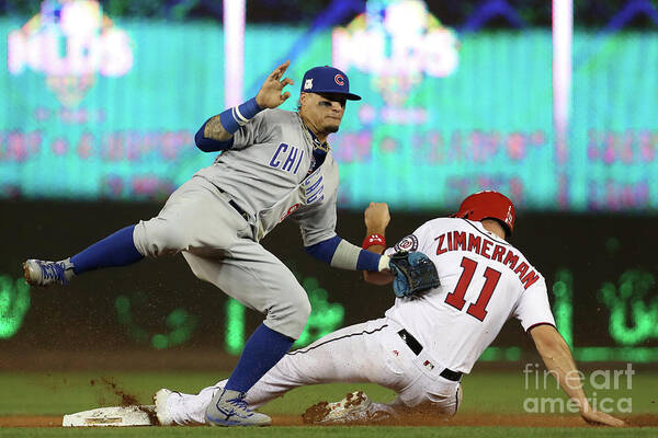 Game Two Poster featuring the photograph Ryan Zimmerman and Javier Baez by Win Mcnamee