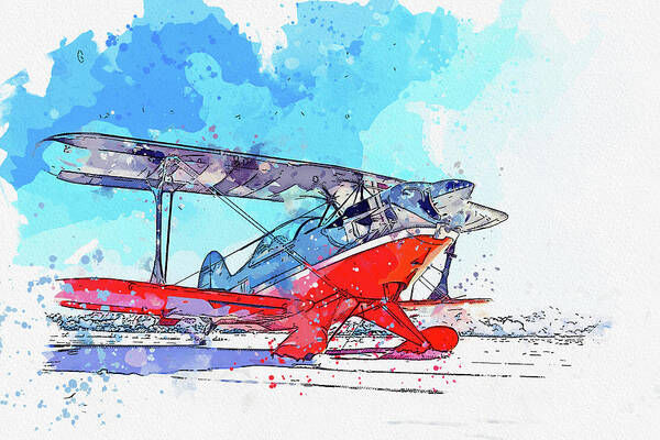 Plane Poster featuring the painting S- in watercolor ca by Ahmet Asar by Celestial Images