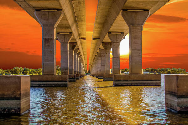 Sailboat Bridge Poster featuring the photograph Sailboat Bridge at Sunset by David Wagenblatt