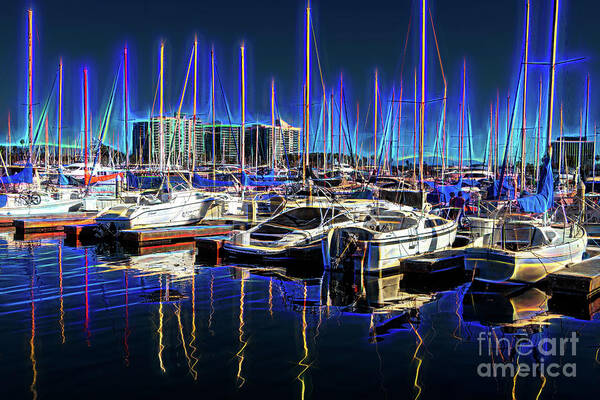 Sailboats Poster featuring the photograph Sailboats in Night Glow by Roslyn Wilkins